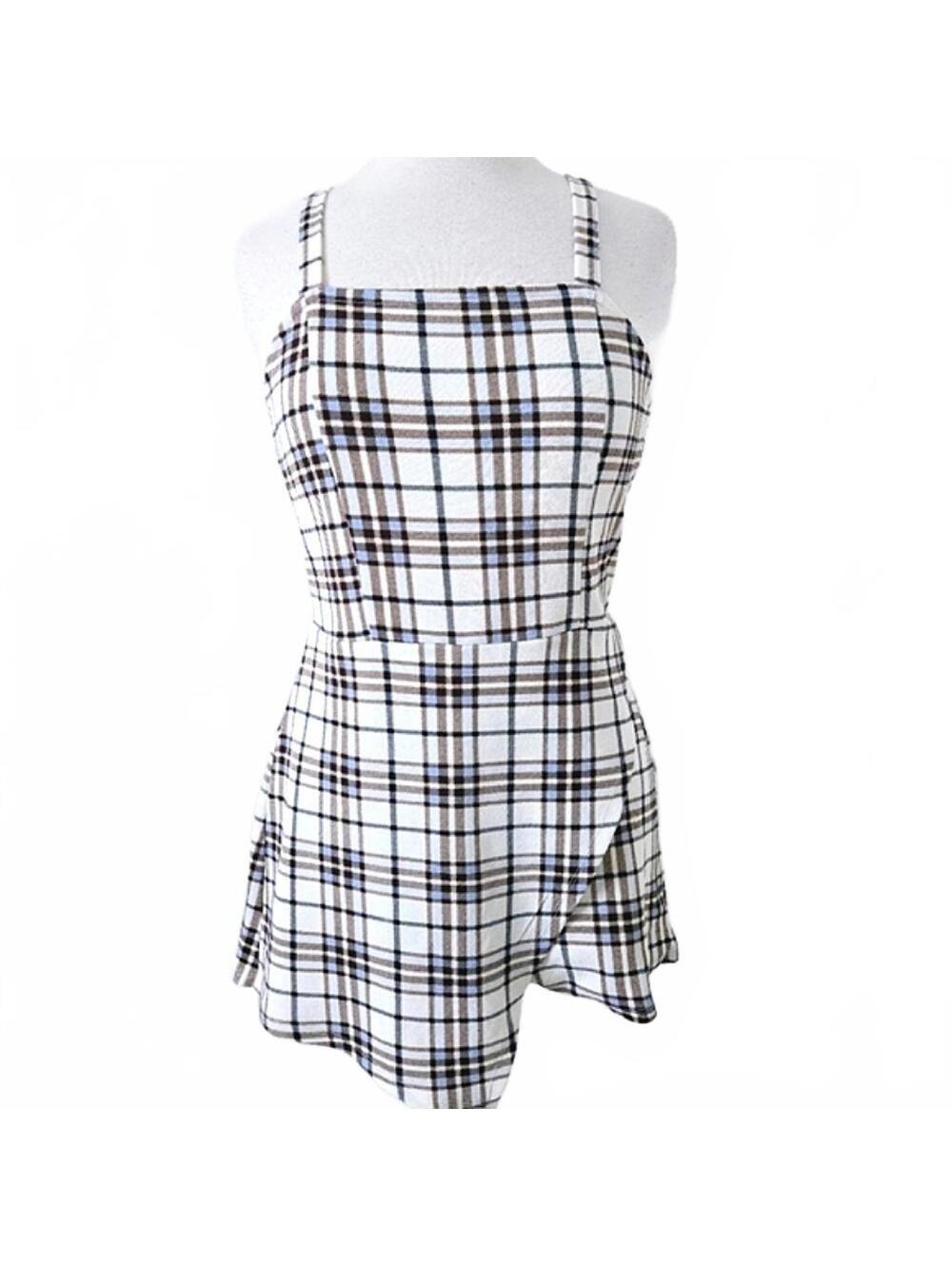 Almost Famous Blue Plaid Romper Size Large